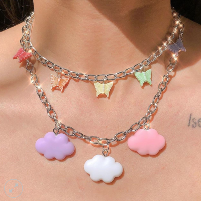 PASTEL CLOUD AND BUTTERFLY NECKLACE