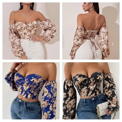 Floral lace up crop-td - Thumbnail 5