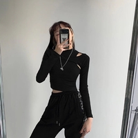 Cute 2pcs K-pop Black White Hollow Knit Long Sleeve Shirt Crop Top Fitness Streetwear Summer Aesthetic Casual E-Girl Kawaii Korean Japanese Harajuku - Thumbnail 8