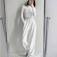 Cute 2pcs K-pop Black White Hollow Knit Long Sleeve Shirt Crop Top Fitness Streetwear Summer Aesthetic Casual E-Girl Kawaii Korean Japanese Harajuku - Thumbnail 2