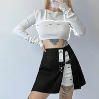 Cute Kpop Patchwork Buckle Cross Split High Waist Mini Skirt Goth Punk Streetwear Summer Aesthetic Casual E-Girl Kawaii Korean Japanese Harajuku - Thumbnail 3