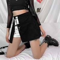 Cute Kpop Patchwork Buckle Cross Split High Waist Mini Skirt Goth Punk Streetwear Summer Aesthetic Casual E-Girl Kawaii Korean Japanese Harajuku - Thumbnail 5