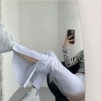 Cute White Lace Hollow Out Side Split High Waist Flare Denim Jeans Pants Trousers Summer Aesthetic Casual E-Girl Kawaii Korean Japanese Harajuku - Thumbnail 6