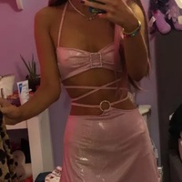 Cute 2pc Set Pink Glitter Fairy Crop Top + Mini Skirt Sexy Club Party Rave Summer Aesthetic Casual E-Girl Kawaii Korean Japanese Harajuku - Thumbnail 6