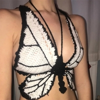 Cute Sexy Butterfly Crochet Halter Sleeveless Shirt Crop Top Camisole Beach Tunic Party Summer Aesthetic Casual E-Girl Kawaii Korean Japanese Harajuku - Thumbnail 1
