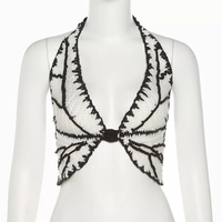 Cute Sexy Butterfly Crochet Halter Sleeveless Shirt Crop Top Camisole Beach Tunic Party Summer Aesthetic Casual E-Girl Kawaii Korean Japanese Harajuku - Thumbnail 2