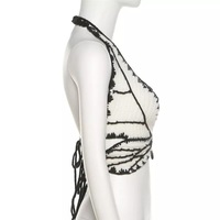 Cute Sexy Butterfly Crochet Halter Sleeveless Shirt Crop Top Camisole Beach Tunic Party Summer Aesthetic Casual E-Girl Kawaii Korean Japanese Harajuku - Thumbnail 4