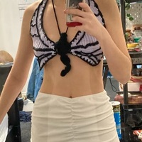 Cute Sexy Butterfly Crochet Halter Sleeveless Shirt Crop Top Camisole Beach Tunic Party Summer Aesthetic Casual E-Girl Kawaii Korean Japanese Harajuku - Thumbnail 8