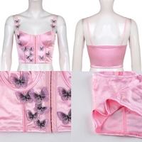 Cute Sexy Pink Satin Butterfly Corset Bustier Camisole Tank Crop Top Beach Party Summer Aesthetic Casual E-Girl Kawaii Korean Japanese Harajuku - Thumbnail 3