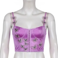 Cute Sexy Pink Satin Butterfly Corset Bustier Camisole Tank Crop Top Beach Party Summer Aesthetic Casual E-Girl Kawaii Korean Japanese Harajuku - Thumbnail 7
