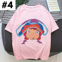 Cute Pink Ponyo Anime Cartoon Print Graphic Short Sleeve Shirt Top Summer Aesthetic Casual E-Girl Kawaii Korean Japanese Harajuku - Thumbnail 4