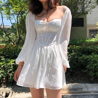 Cute White Elegant Bustier Corset Long Puff A-line Mini Dress Party Beach Summer Aesthetic Casual E-Girl Kawaii Korean Japanese Harajuku - Thumbnail 2