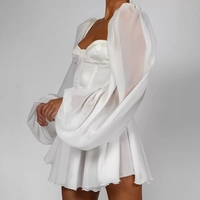 Cute White Elegant Bustier Corset Long Puff A-line Mini Dress Party Beach Summer Aesthetic Casual E-Girl Kawaii Korean Japanese Harajuku - Thumbnail 4