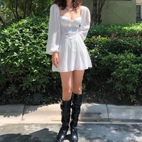 Cute White Elegant Bustier Corset Long Puff A-line Mini Dress Party Beach Summer Aesthetic Casual E-Girl Kawaii Korean Japanese Harajuku - Thumbnail 3