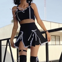 Cute Black Maid Lace Trim Mini Skirt 90s Party Summer Aesthetic Casual E-Girl Kawaii Korean Japanese Harajuku - Thumbnail 1