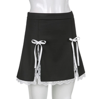 Cute Black Maid Lace Trim Mini Skirt 90s Party Summer Aesthetic Casual E-Girl Kawaii Korean Japanese Harajuku - Thumbnail 3