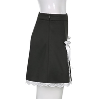 Cute Black Maid Lace Trim Mini Skirt 90s Party Summer Aesthetic Casual E-Girl Kawaii Korean Japanese Harajuku - Thumbnail 4