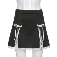 Cute Black Maid Lace Trim Mini Skirt 90s Party Summer Aesthetic Casual E-Girl Kawaii Korean Japanese Harajuku - Thumbnail 2