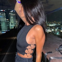 Cute Black Heart Hollow Out Ribbed Tank Crop Top Sleeveless Shirt Punk Goth Summer Aesthetic Casual E-Girl Kawaii Korean Japanese Harajuku - Thumbnail 2