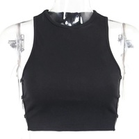 Cute Black Heart Hollow Out Ribbed Tank Crop Top Sleeveless Shirt Punk Goth Summer Aesthetic Casual E-Girl Kawaii Korean Japanese Harajuku - Thumbnail 5
