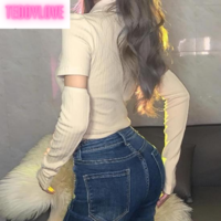 Cute Beige Cat Cartoon Embroidery Long Sleeve Detachable Shirt Crop Top Kpop Punk Summer Aesthetic Casual E-Girl Kawaii Korean Japanese Harajuku - Thumbnail 2