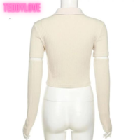 Cute Beige Cat Cartoon Embroidery Long Sleeve Detachable Shirt Crop Top Kpop Punk Summer Aesthetic Casual E-Girl Kawaii Korean Japanese Harajuku - Thumbnail 5