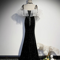 Black velvet long prom dress mermaid evening dress - Thumbnail 2