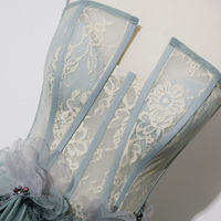 Green tulle lace long prom dress A line evening dress - Thumbnail 2