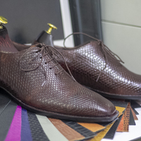 Handmade Whole Cut python Shoes, Brown Tan Oxfords Men Dress python Shoes - Thumbnail 1