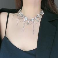 Tassel Diamond Silver Collarbone Luxury European French Gemstone Necklace - Thumbnail 1