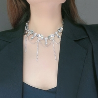 Tassel Diamond Silver Collarbone Luxury European French Gemstone Necklace - Thumbnail 2