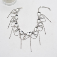 Tassel Diamond Silver Collarbone Luxury European French Gemstone Necklace - Thumbnail 3