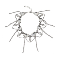 Tassel Diamond Silver Collarbone Luxury European French Gemstone Necklace - Thumbnail 4