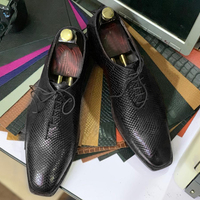 Handmade Men's python Black Shoes, Men's Black Leather Lace Up Shoes - Thumbnail 1