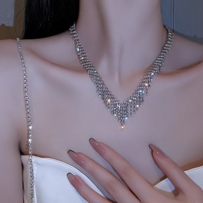 Tassel collarbone luxury women fashion european sparkling necklace