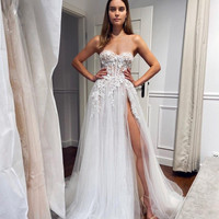 SP1483,Sweetheart wedding dresses,tulle bridal dress,split wedding gown,floral applique sleeveless wedding dress - Thumbnail 1