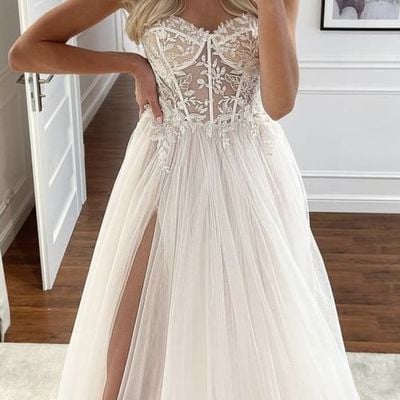 Sp1480,princess sweetheart wedding dresses applique tulle wedding gown split bridal dress