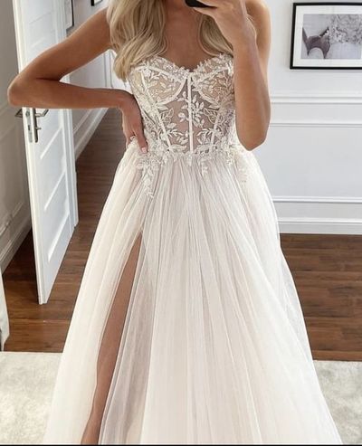 SP1480,Princess sweetheart wedding dresses applique tulle wedding gown split bridal dress