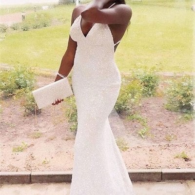 Sp1578,ivory sequin v-neck mermaid prom evening dress with criss-cross straps