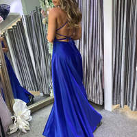SP1709,Simple Blue Satin Long Prom Dress,Blue Satin Bridesmaid Dress - Thumbnail 1