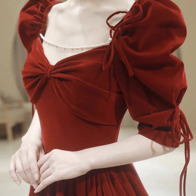 Red vlvet long a line prom dress red evening dress