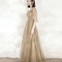 Champagne tulle sequins long prom dress A line evening dress - Thumbnail 2