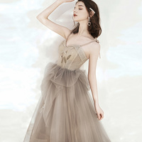 Cute tulle sequins long prom dress A line evening dress - Thumbnail 1
