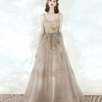 Cute tulle sequins long prom dress A line evening dress - Thumbnail 2