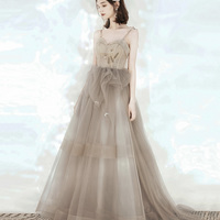 Cute tulle sequins long prom dress A line evening dress - Thumbnail 3
