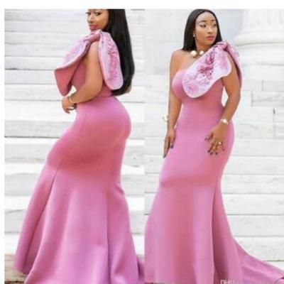 Pink mermaid prom dresses lace evening dresses