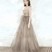 Cute tulle sequins long prom dress A line evening dress - Thumbnail 5
