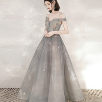 Gray tulle sequins long prom dress with star - Thumbnail 1