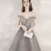 Gray tulle sequins long prom dress with star - Thumbnail 3