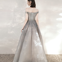 Gray tulle sequins long prom dress with star - Thumbnail 5